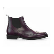 side-view - Men's Maroon Leather Wingtip Brogue Ankle Boots
