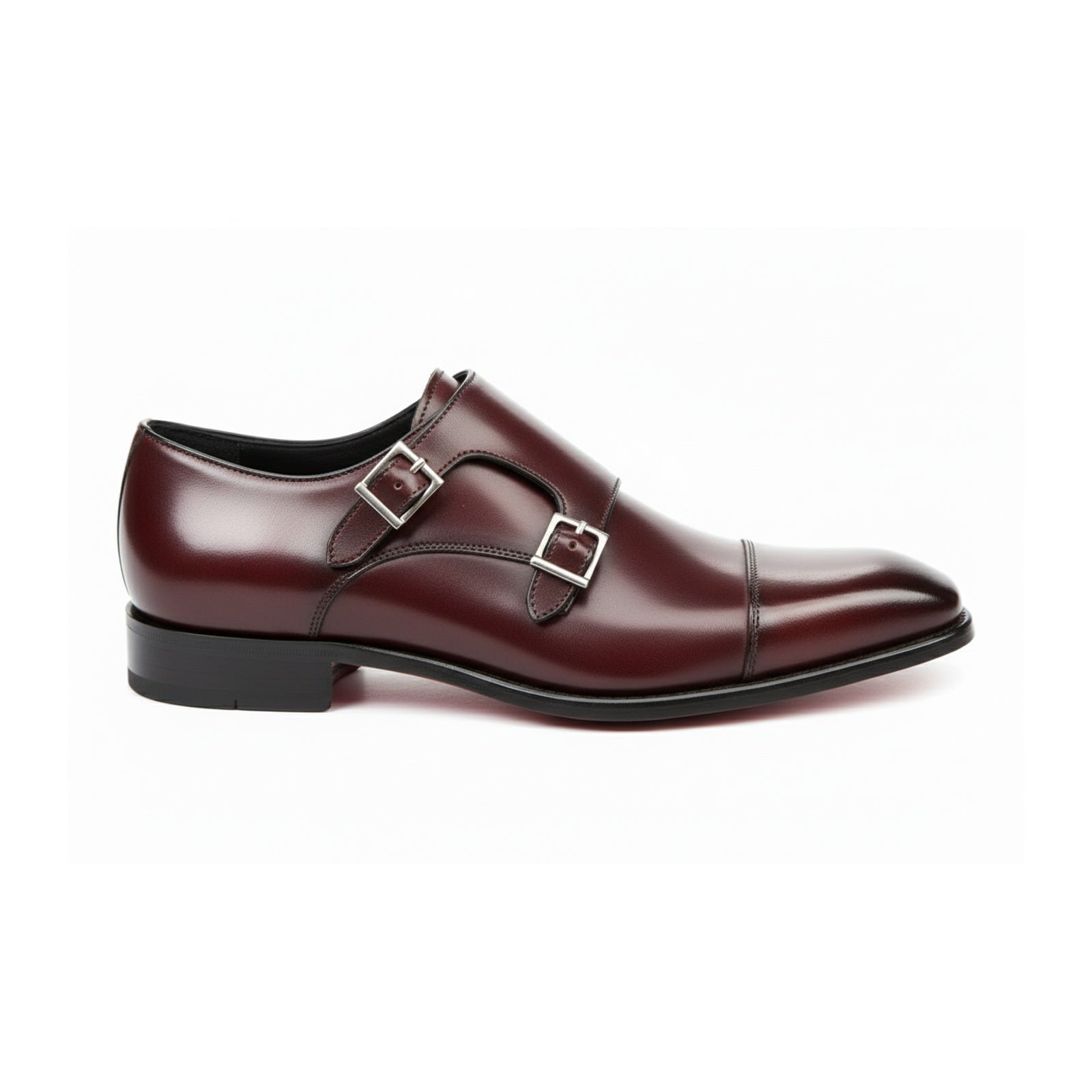 side-view - Men's Maroon Monk Strap Leather Shoes