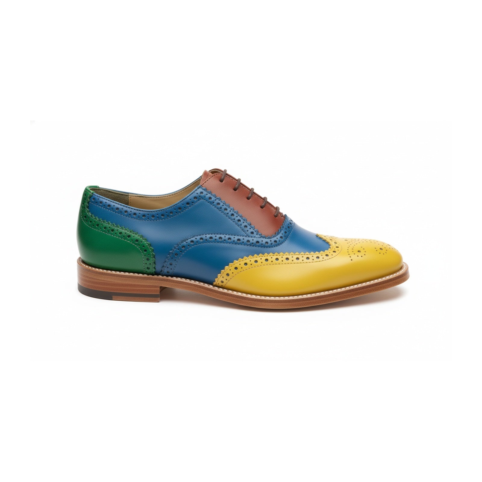 side-view - Men's Multi Color Leather Brogue Shoes with Lace-Up Closure
