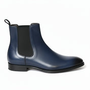 Men's Navy Blue Leather Ankle Chelsea Boots - side-view