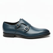 Men's Navy Blue Leather Monk Dress Shoes - side-view
