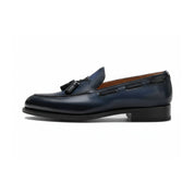 side-view - Men's Navy Blue Leather Tassel Loafers
