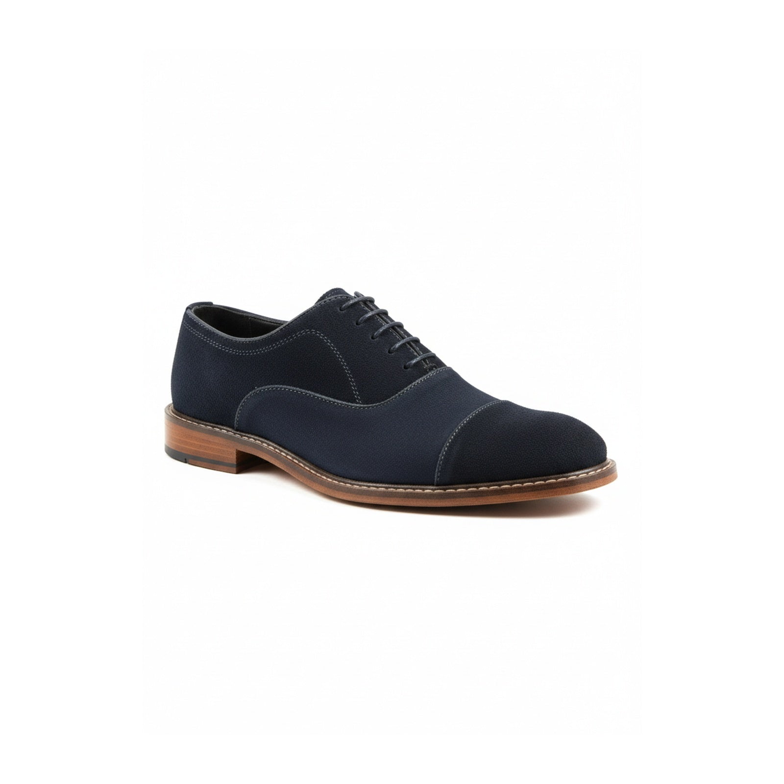 side-view - Men's Navy Blue Suede Oxfords