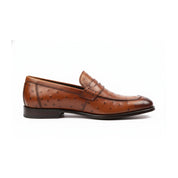 Men's Ostrich Print Leather Moccasins in Brown - side-view
