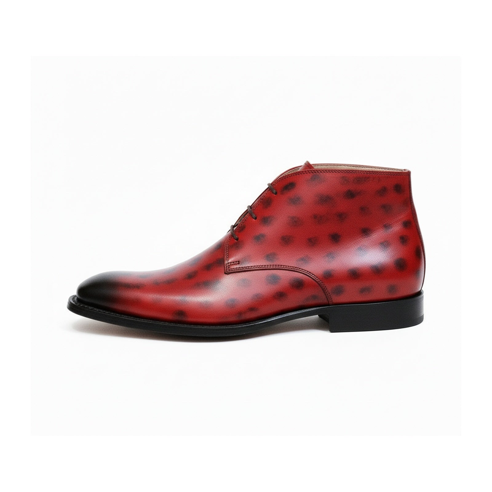 Men's Red Leather Chukka Boots, Casual Ankle Boots - side-view