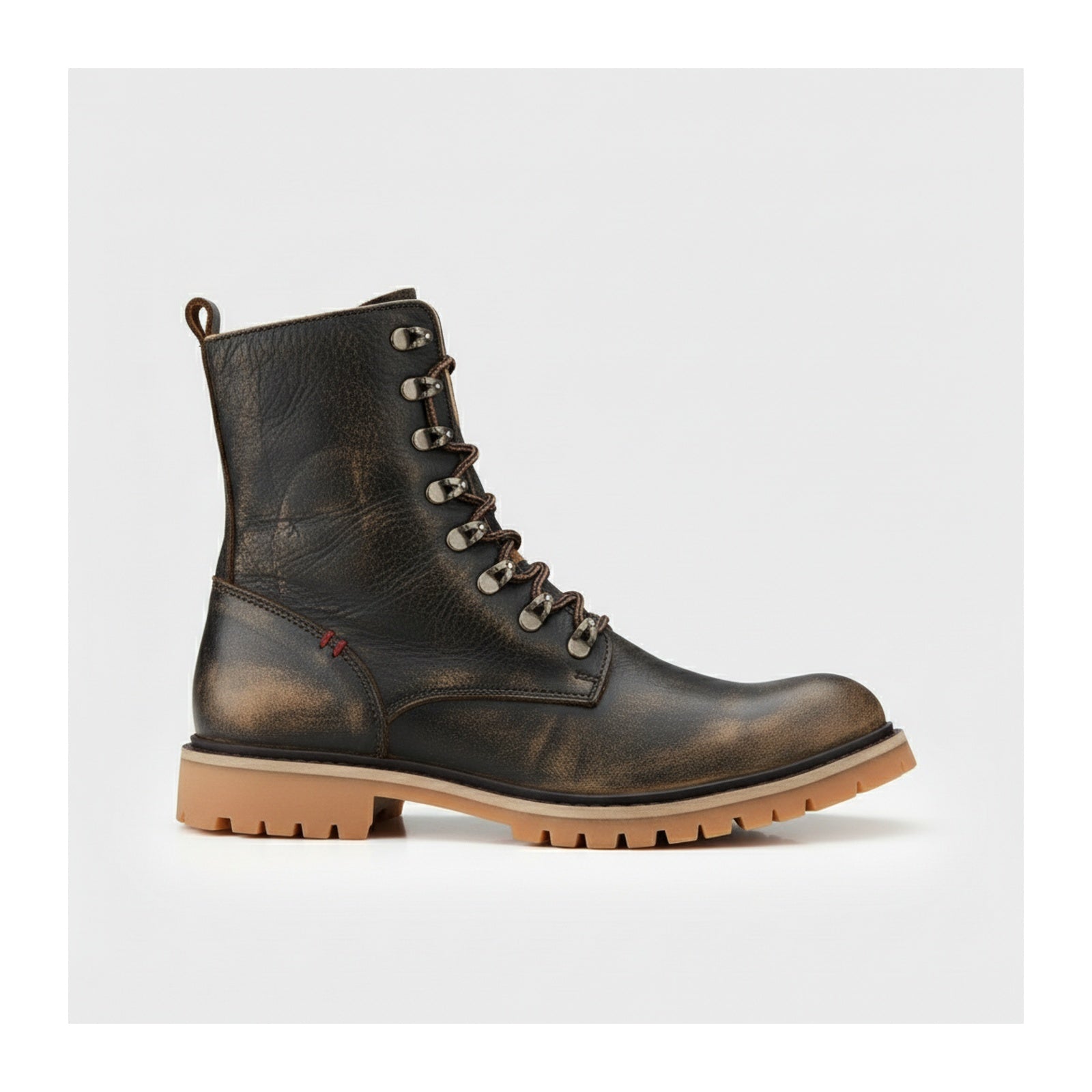 side-view - Men's Sand Brown Leather Biker Boots