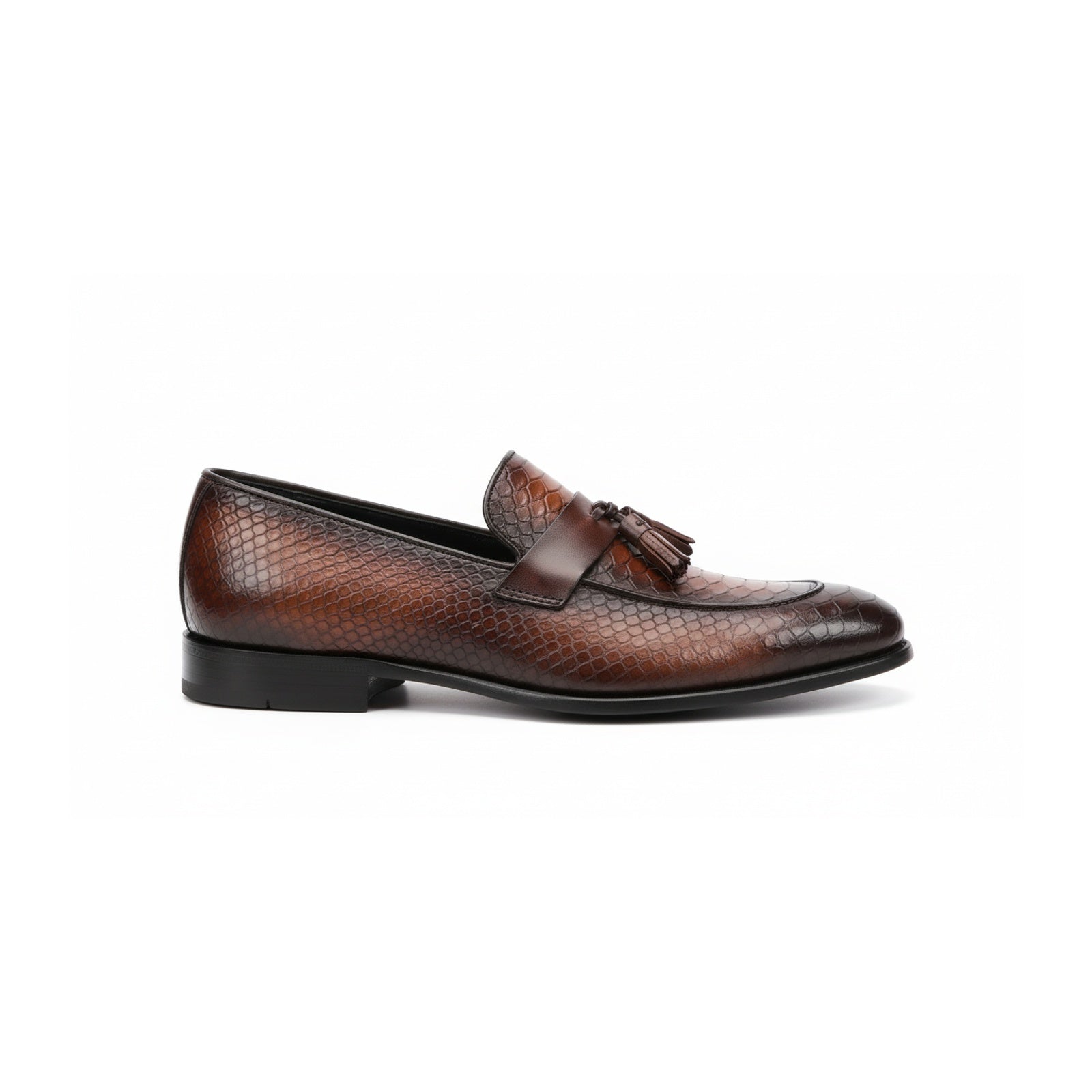 side-view - Men's Shaded Tan Leather Tassel Loafers