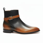 Men's Tan Black Leather Jodhpurs, Office Ankle Boots - side-view