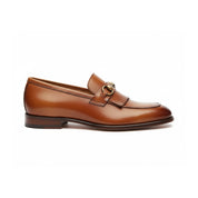 side-view - Men's Tan Brown Leather Moccasins Loafers with Tassel Accent