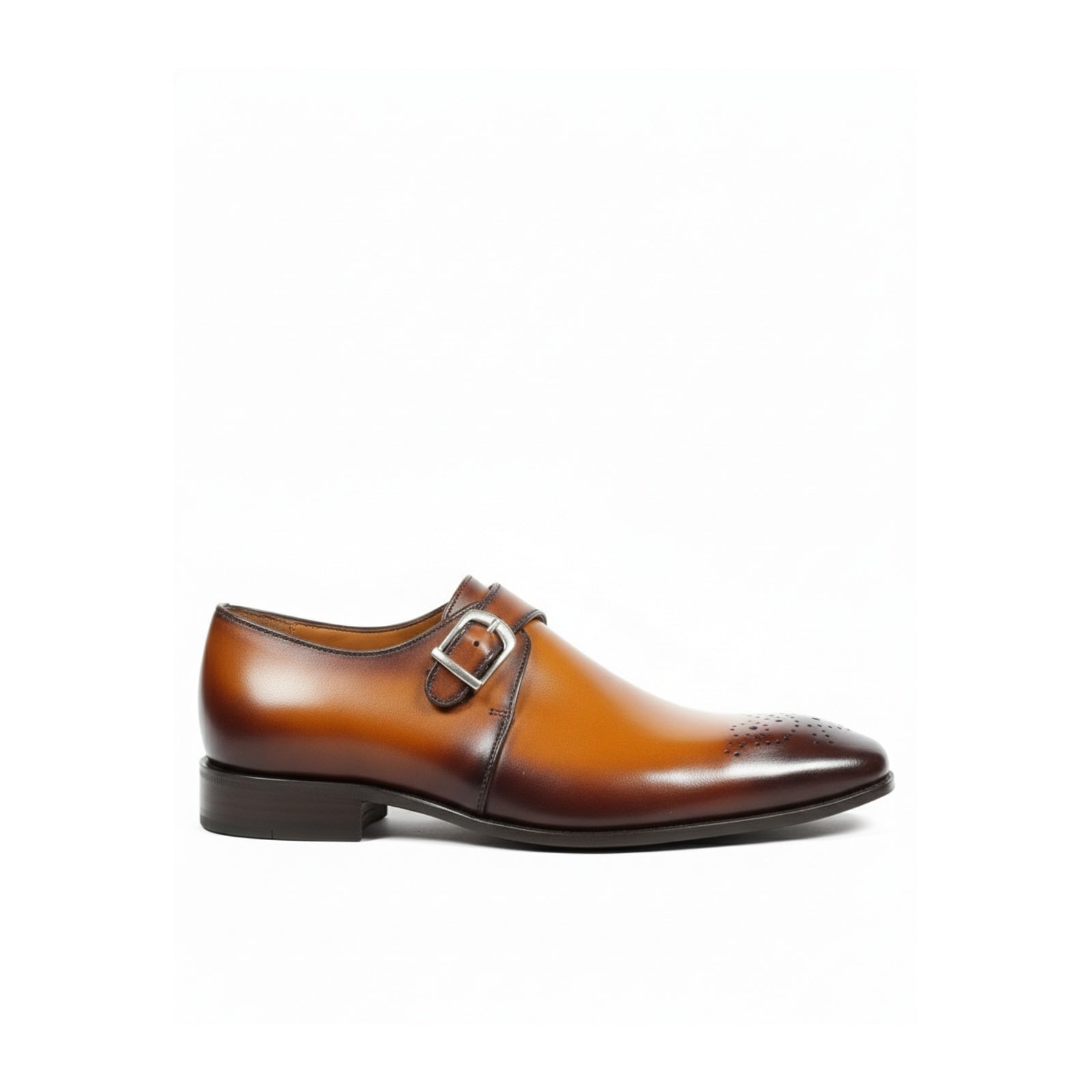 side-view - Men's Tan Brown Leather Monk Oxfords