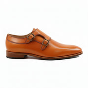 side-view - Men's Tan Double Monk Leather Dress Shoes