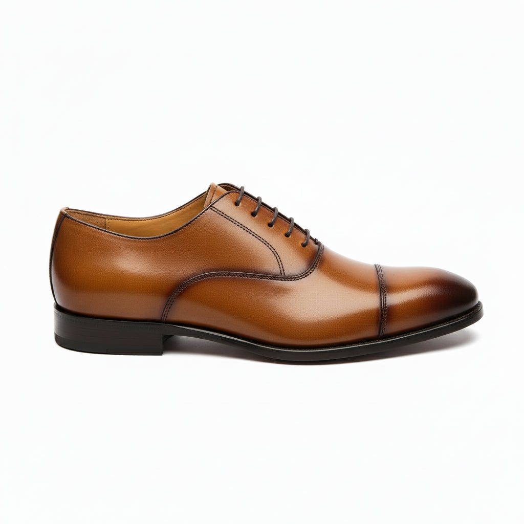 side-view - Men's Tan Leather Wingtip Brogue Dress Shoes