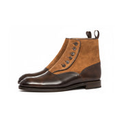 Men's Tan Suede and Brown Leather Button Boots - side-view