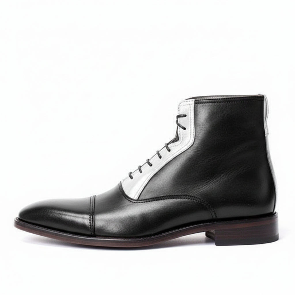 Men's Two Tone Cap Toe Leather Ankle Boots - side-view