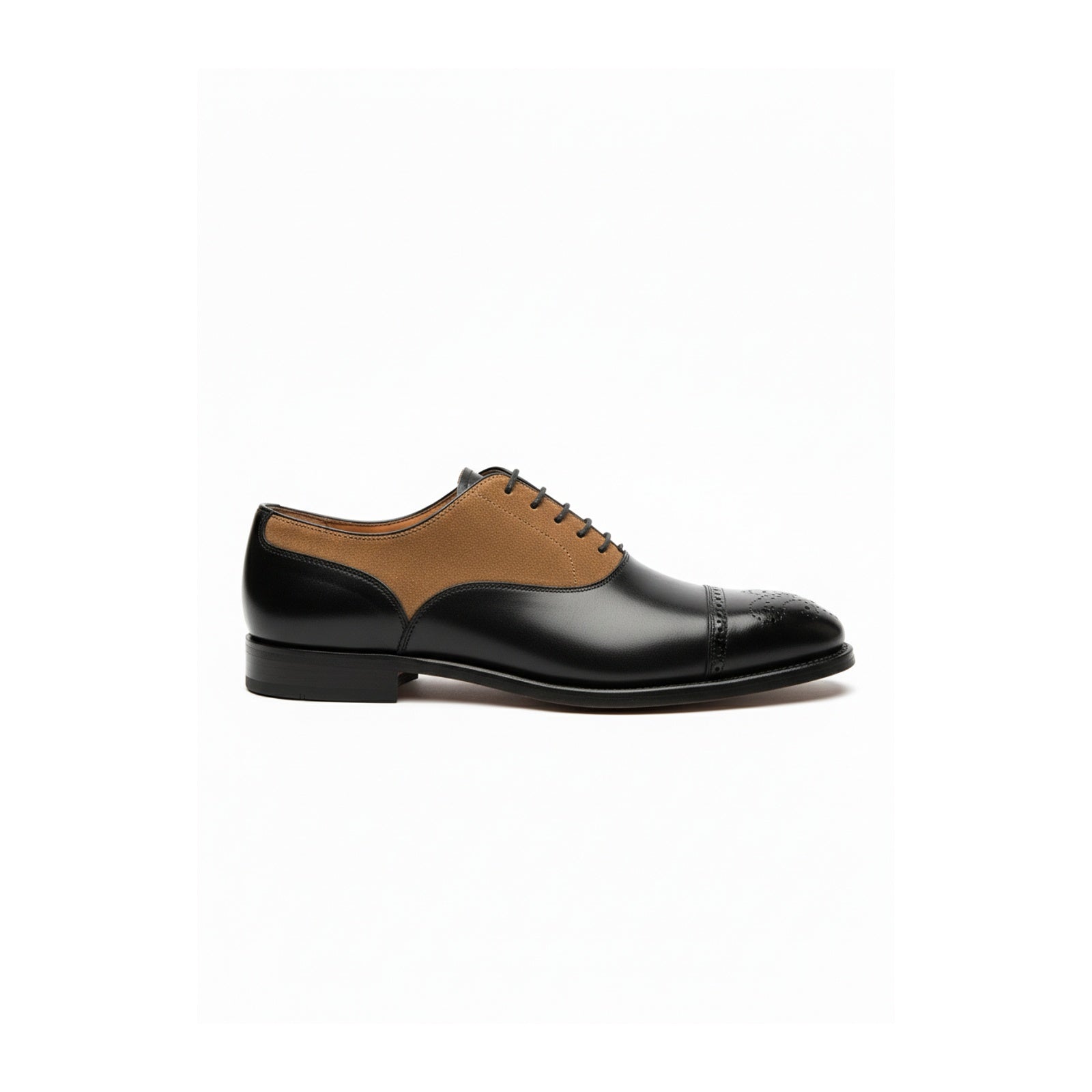 side-view - Men's Two-Tone Cowhide & Suede Brogue Oxford Dress Shoes