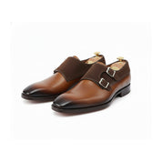 Men's Two Tone Double Monk Leather Shoes - side-view