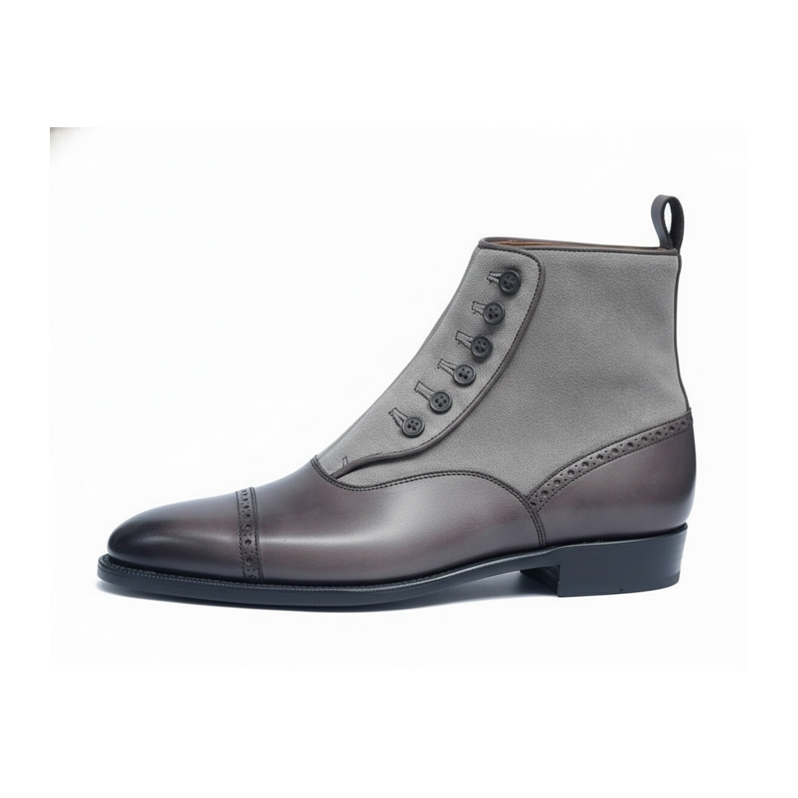 Men's Two-Tone Leather Button Boots - side-view
