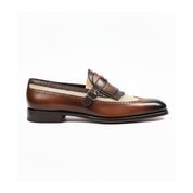 side-view - Men's Two Tone Leather Fringe Dress Shoes