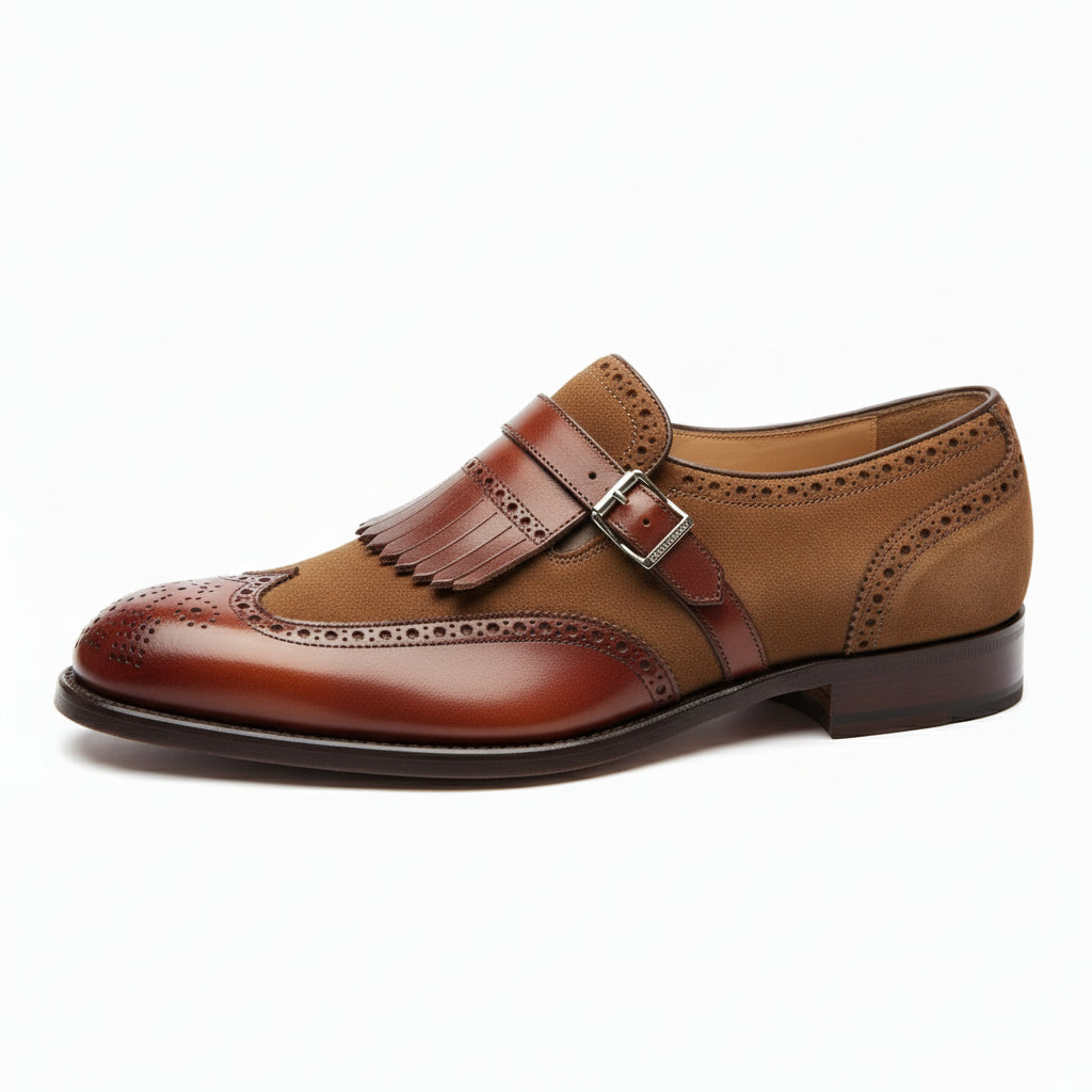 side-view - Men's Two Tone Leather Fringe Wingtip Dress Shoes