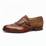 side-view - Men's Two Tone Leather Fringe Wingtip Dress Shoes