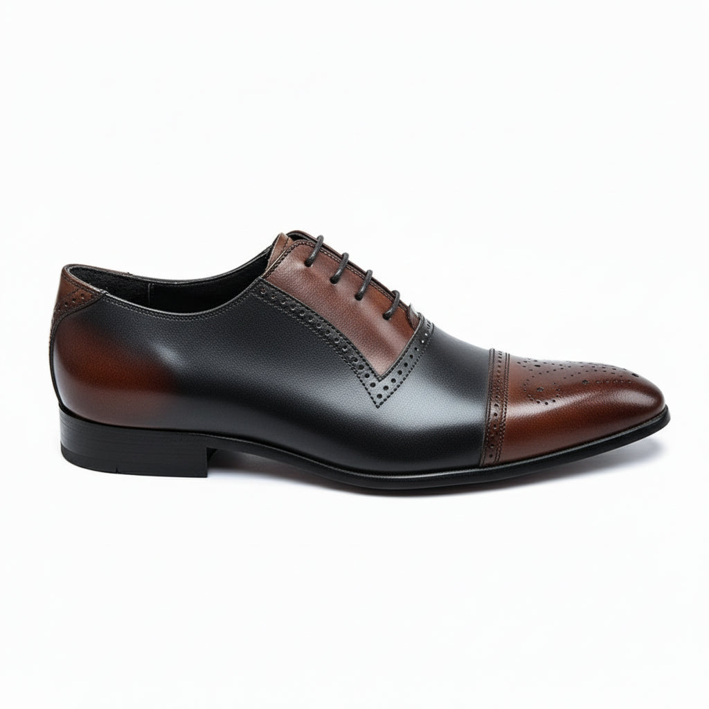 side-view - Men's Two Tone Leather Oxford Spectator Shoes with Pointed Toe