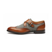 side-view - Men's Two-Tone Leather Wing Tip Monk Dress Shoes