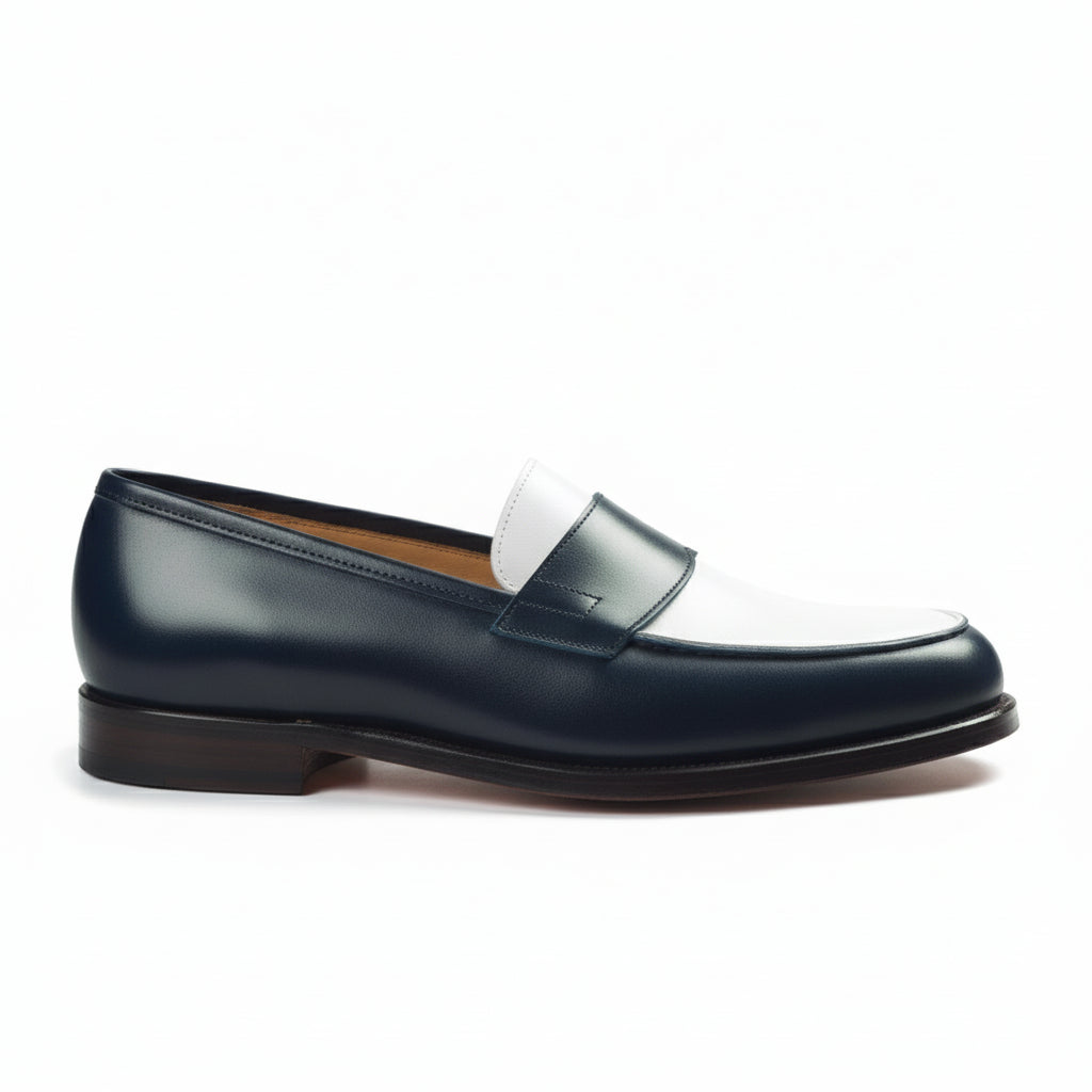 Men's Two-Tone Spectator Leather Dress Shoes in Blue and White - side-view