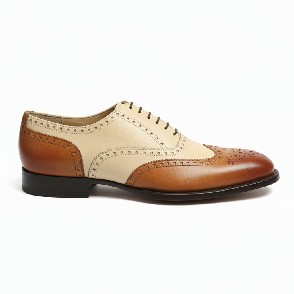 Men's Two-Tone Wingtip Brogue Leather Shoes - side-view