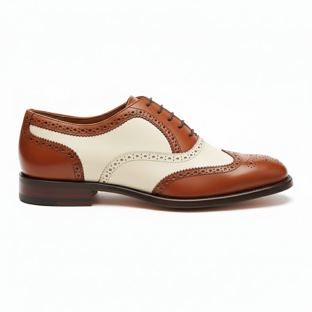 Men's Two-Tone Wingtip Brogue Leather Shoes - side-view