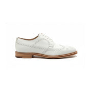 Men's White Brogue Leather Dress Shoes - side-view