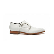 side-view - Men's White Leather Double Monk Dress Shoes