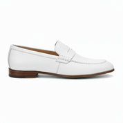 side-view - Men's White Leather Moccasin Loafers