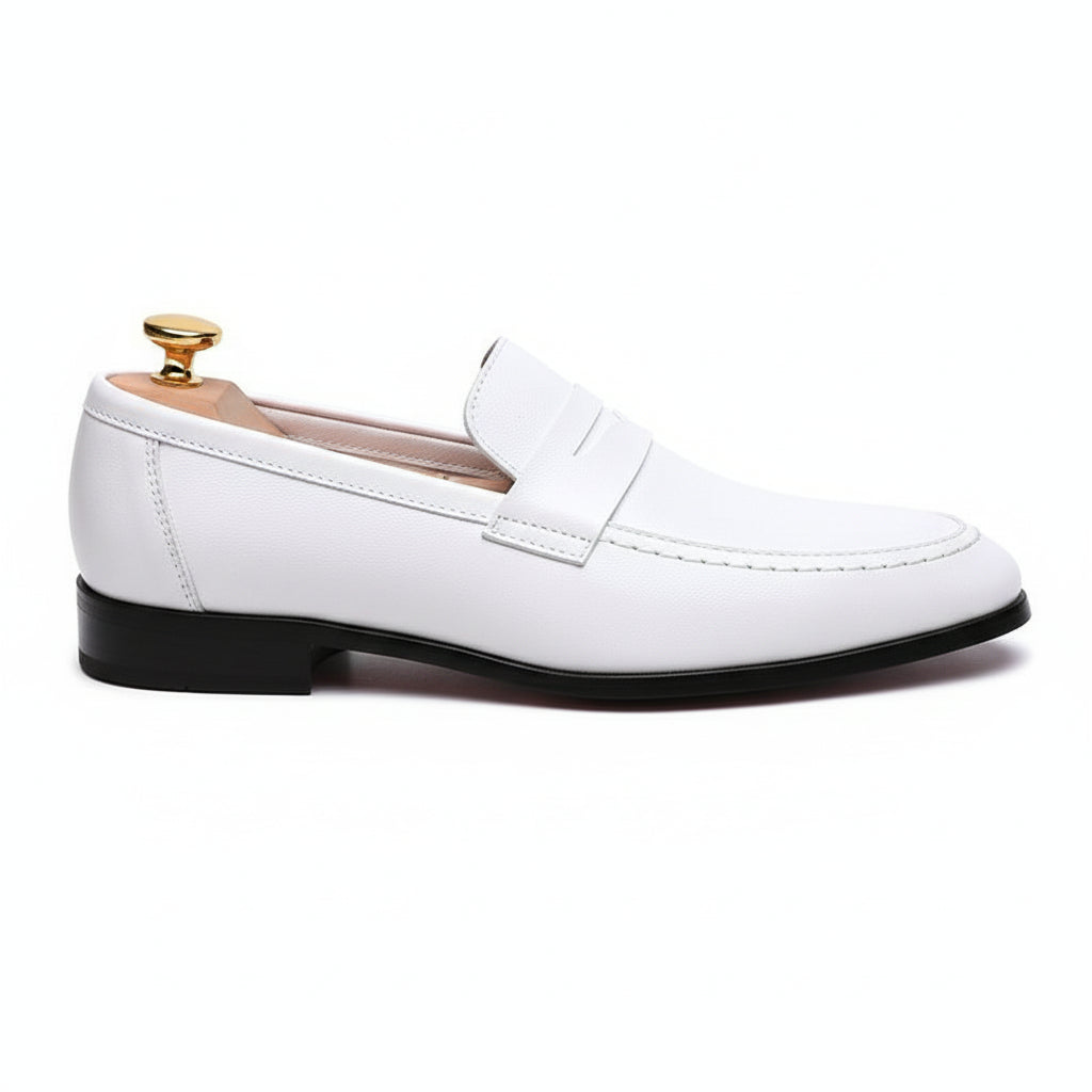 Men's White Leather Moccasins for Parties - side-view