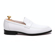 Men's White Leather Moccasins for Parties - side-view