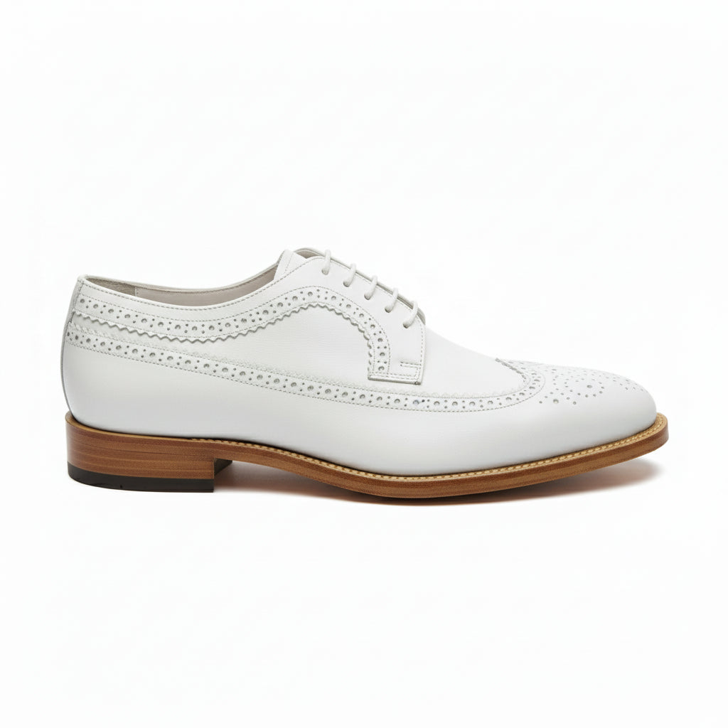 Men's White Leather Wingtip Brogue Dress Shoes - side-view