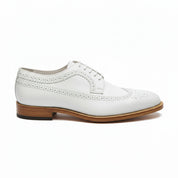 Men's White Leather Wingtip Brogue Dress Shoes - side-view