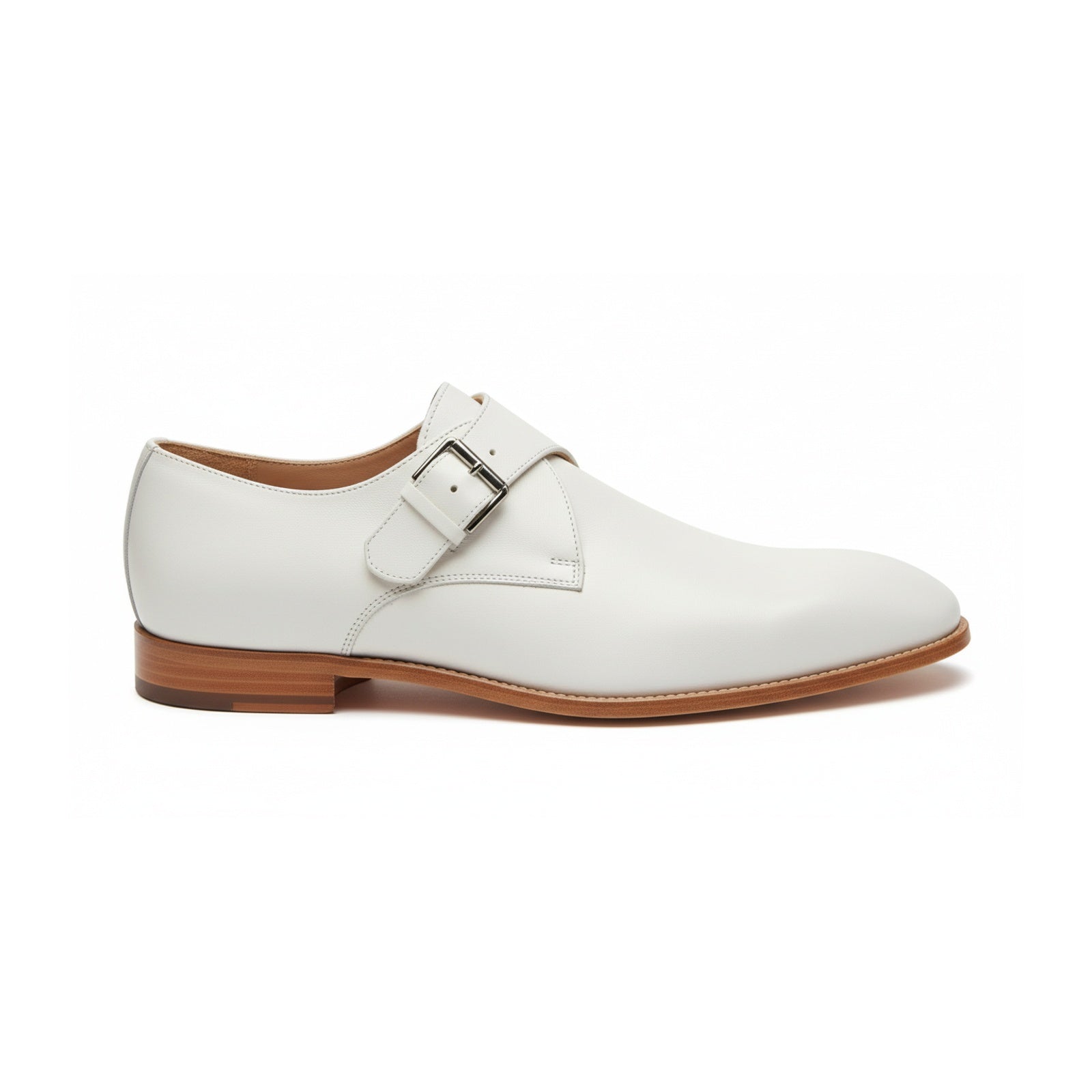 side-view - Men's White Monk Strap Leather Dress Shoes