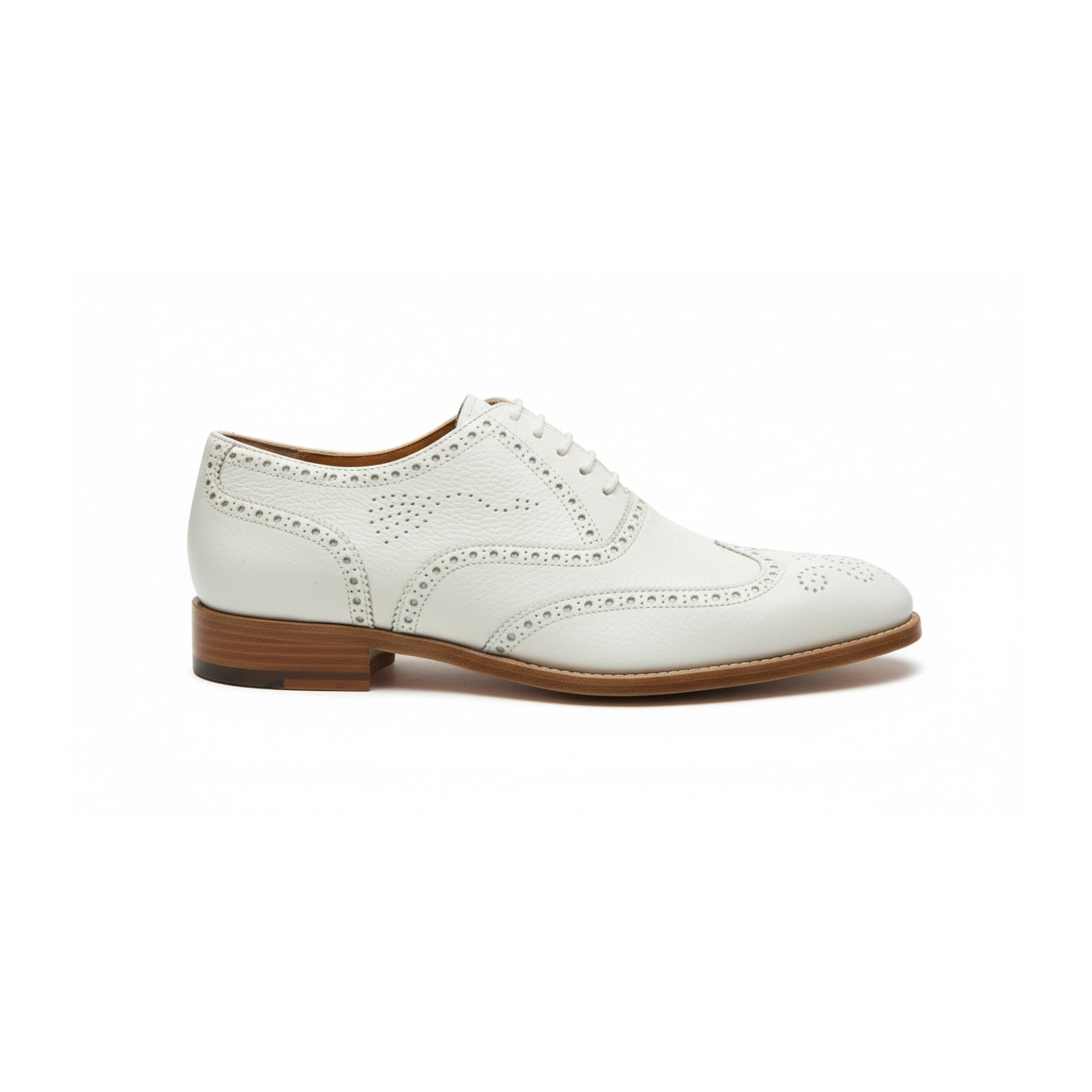 Men's White Wingtip Brogue Leather Dress Shoes - side-view