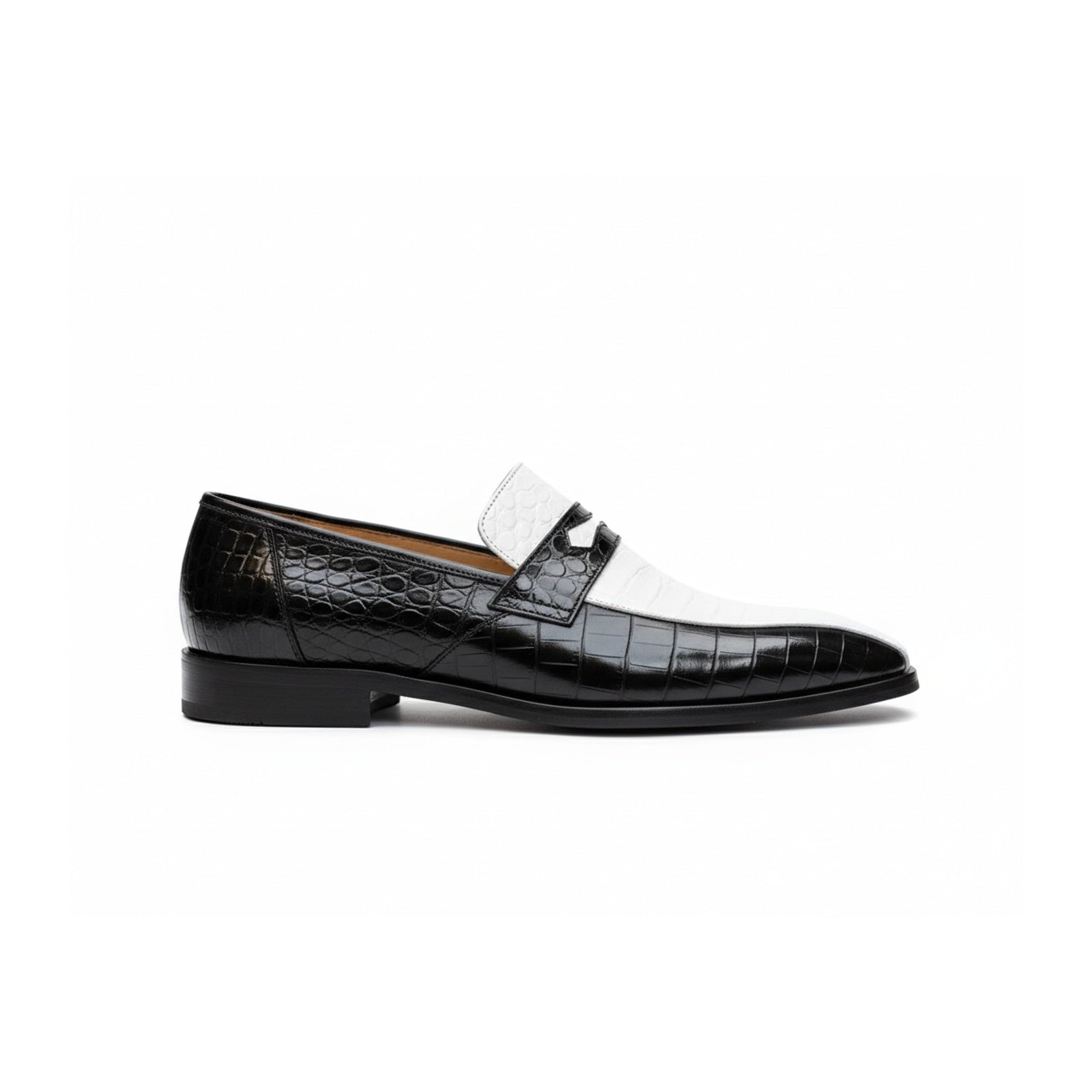 Spectator Shoes with Crocodile Skin Texture, Two Tone Design - side-view