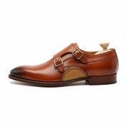 Tan Brown Monk Strap Leather Shoes with Buckle Closure - side-view