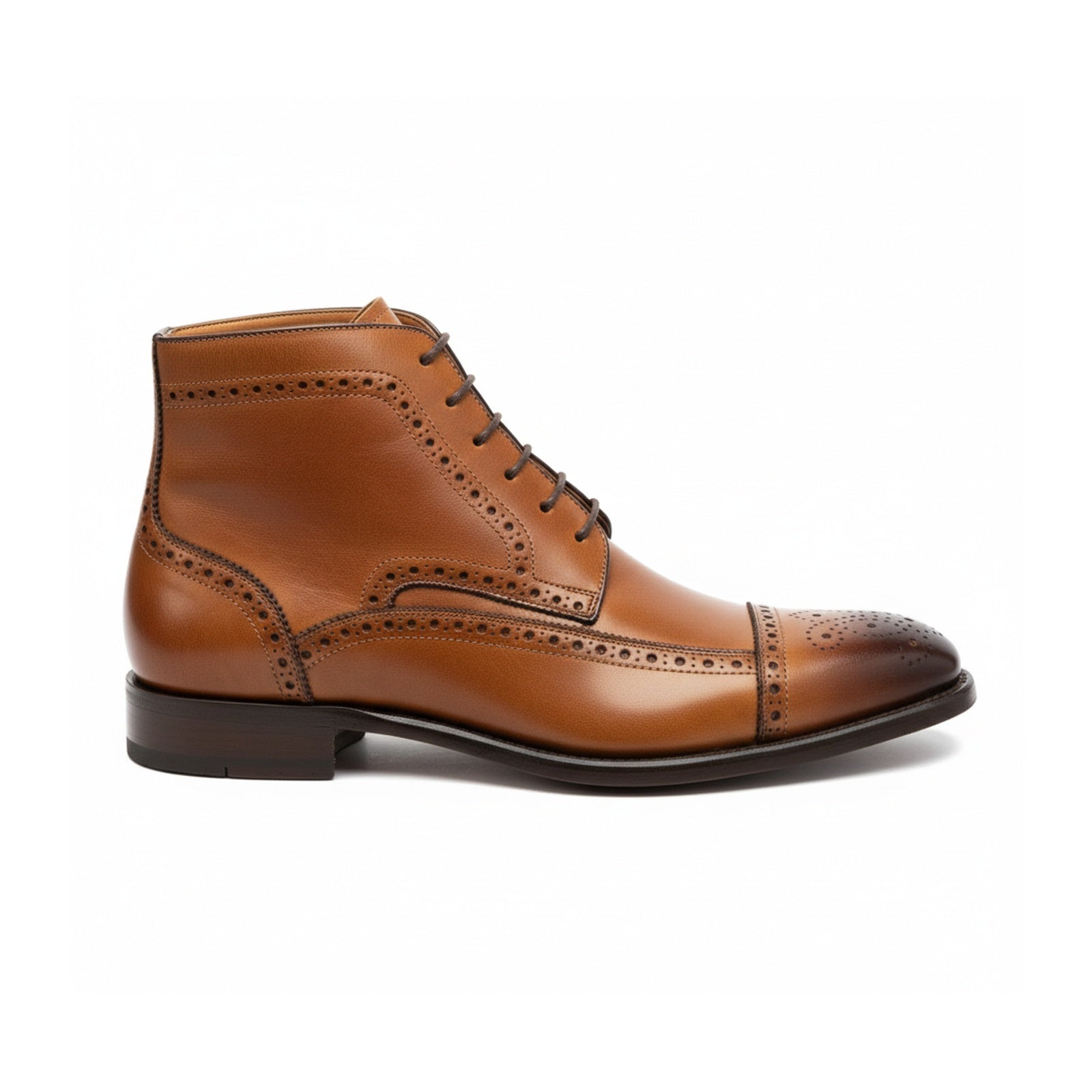 Tan Brown Wing Tip Brogue Ankle Boots - side-view