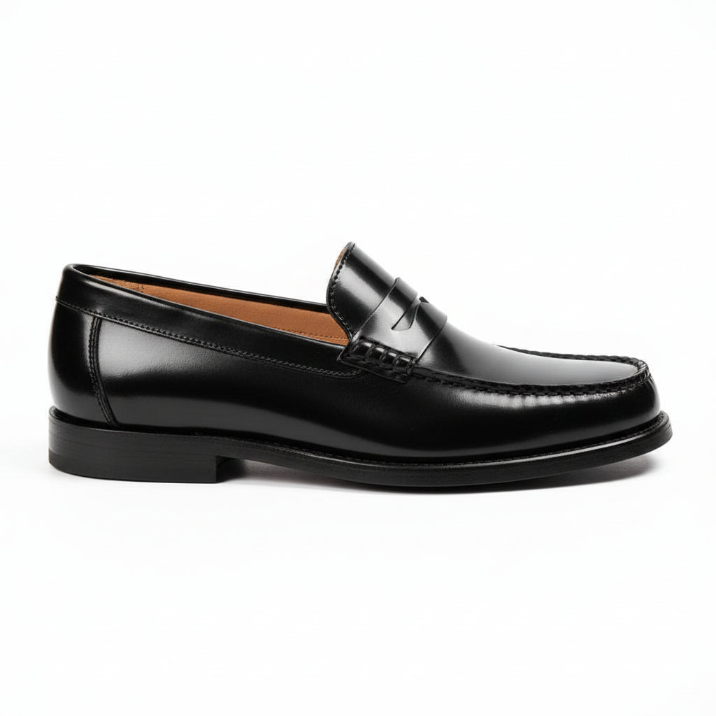 Men's Black Leather Penny Loafers - side-view