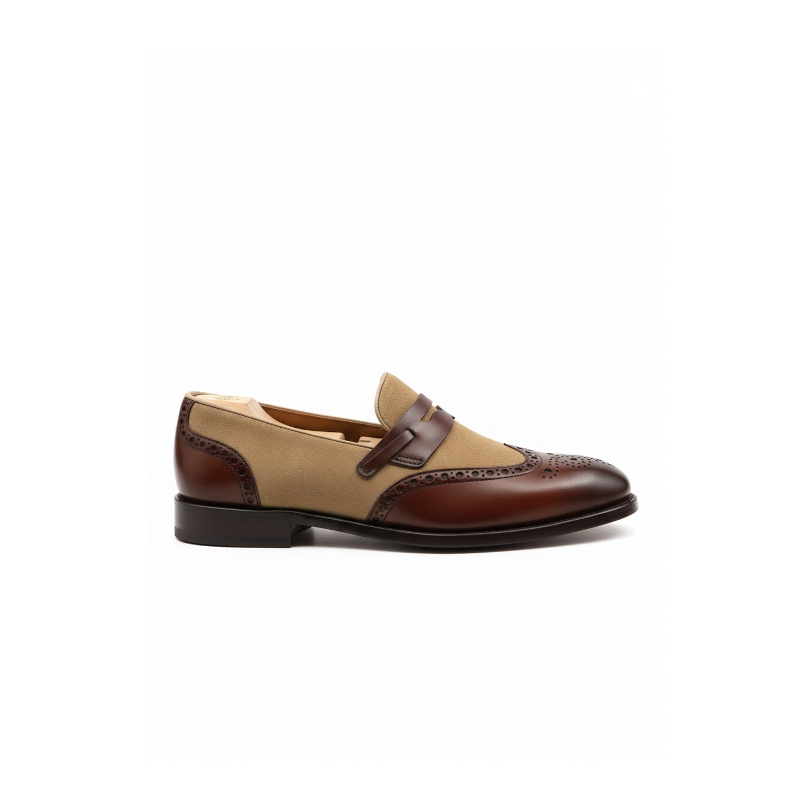 Two-tone Wingtip Brogue Moccasins in Suede and Leather - side-view