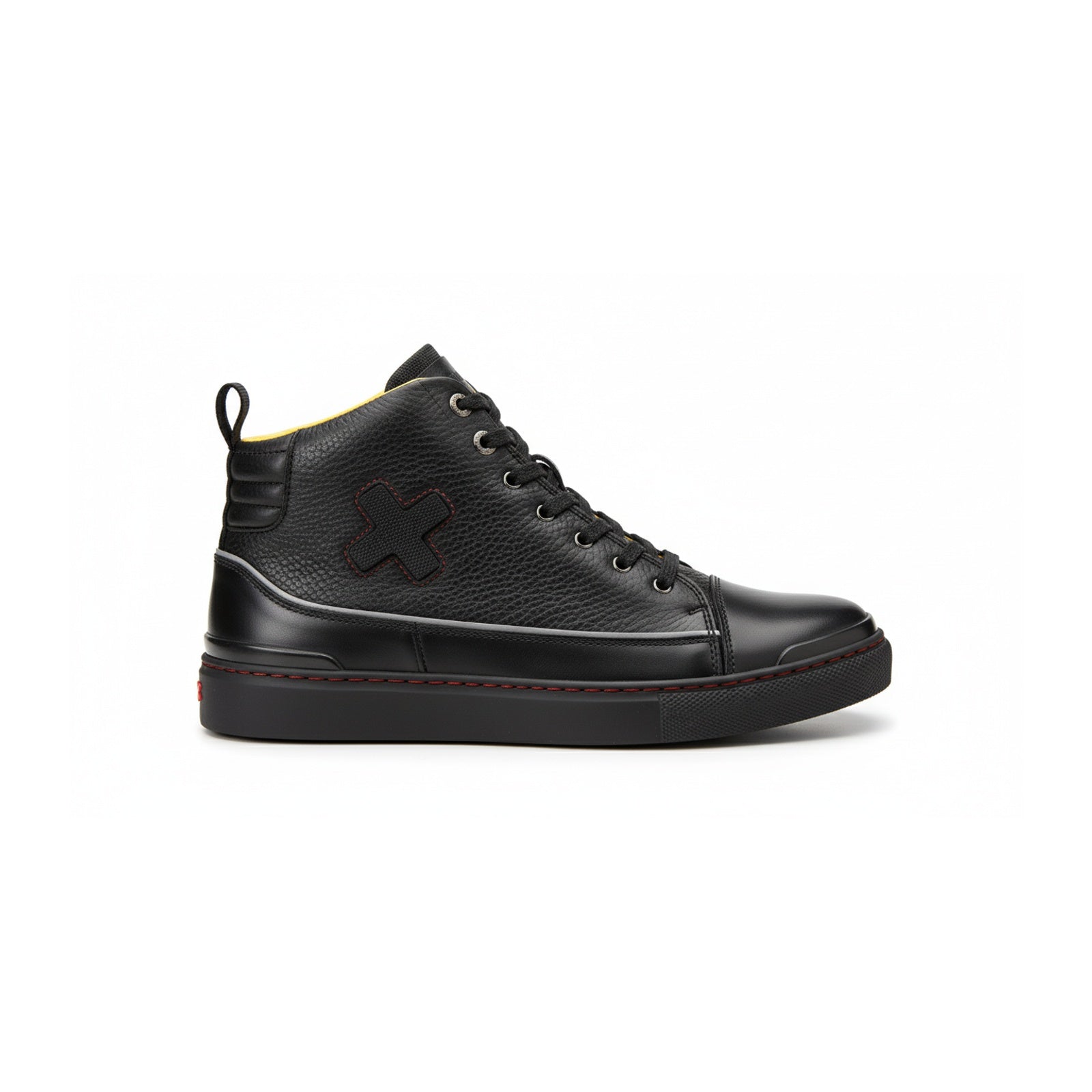 side-view - Unisex Black Leather Biker Sneakers