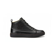 side-view - Unisex Black Leather Biker Sneakers