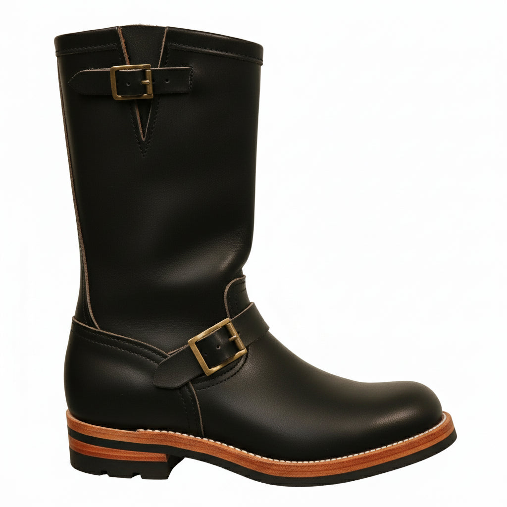 Western Cowboy Boots with Vintage Buckle and Square Heel - side-view
