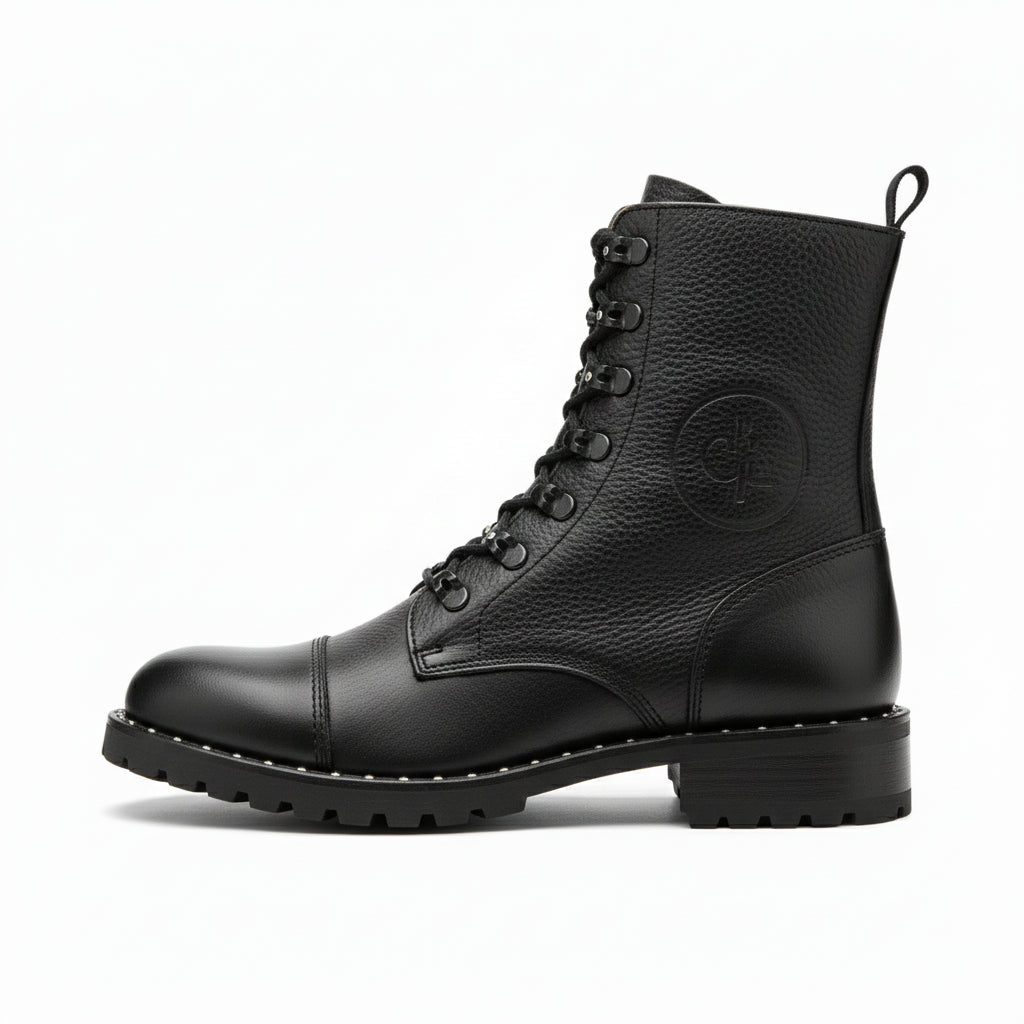 side-view - Women's Handmade High Ankle Genuine Leather Biker Boots