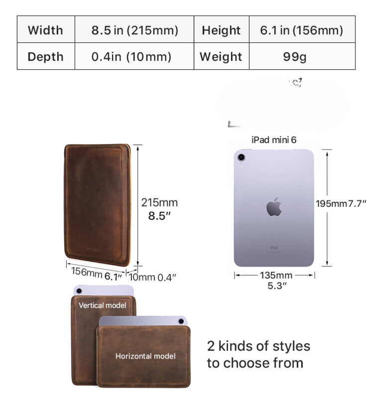 Slim Cow Leather Tablet Sleeve for iPad Mini