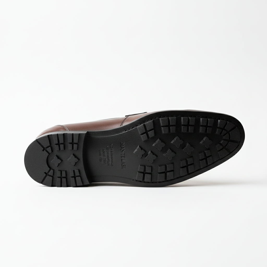 sole-view - Handmade Men Brown Tassels Moccasins Loafer Shoes, Brown Dress Shoes