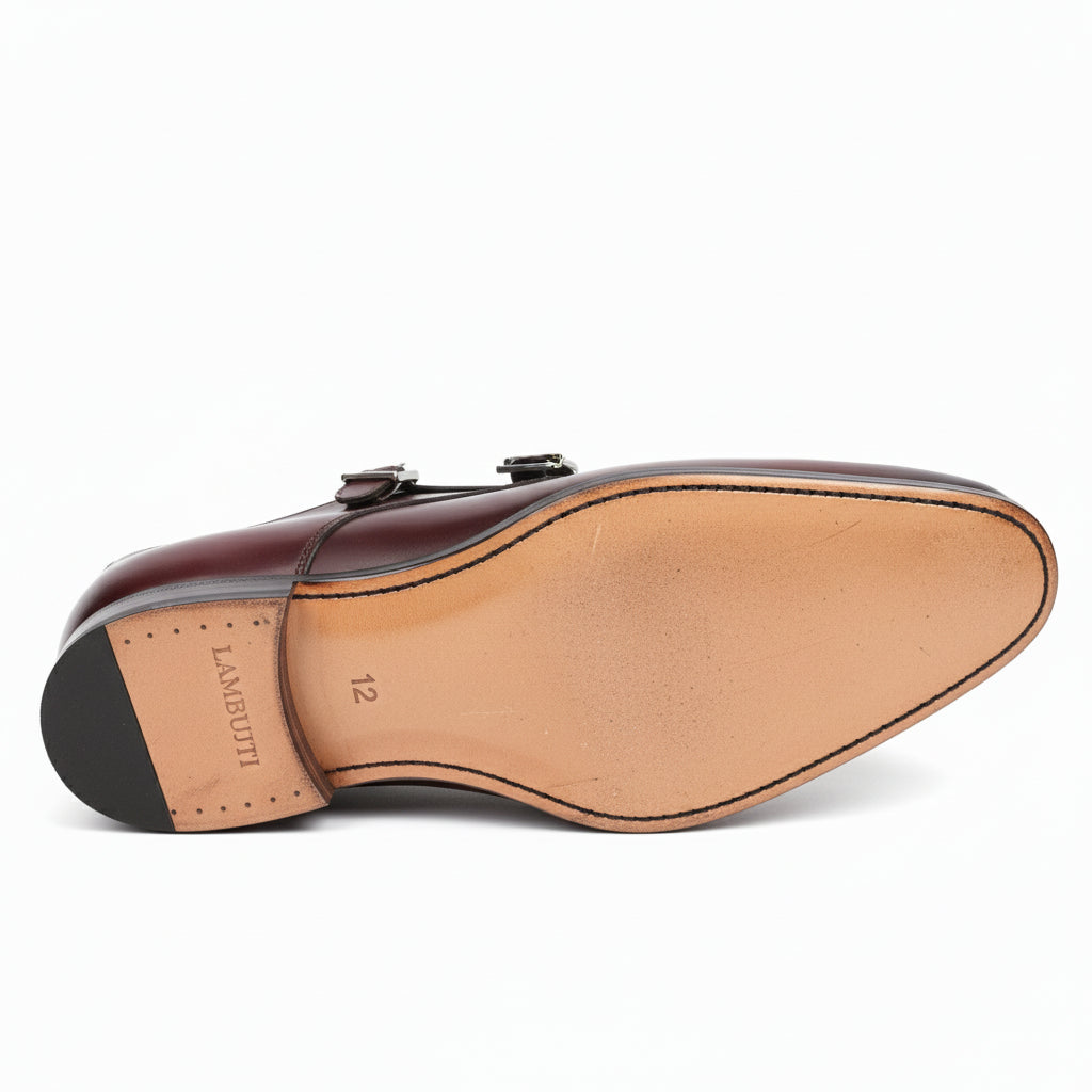 Burgundy Monk Leather Shoes - sole-view